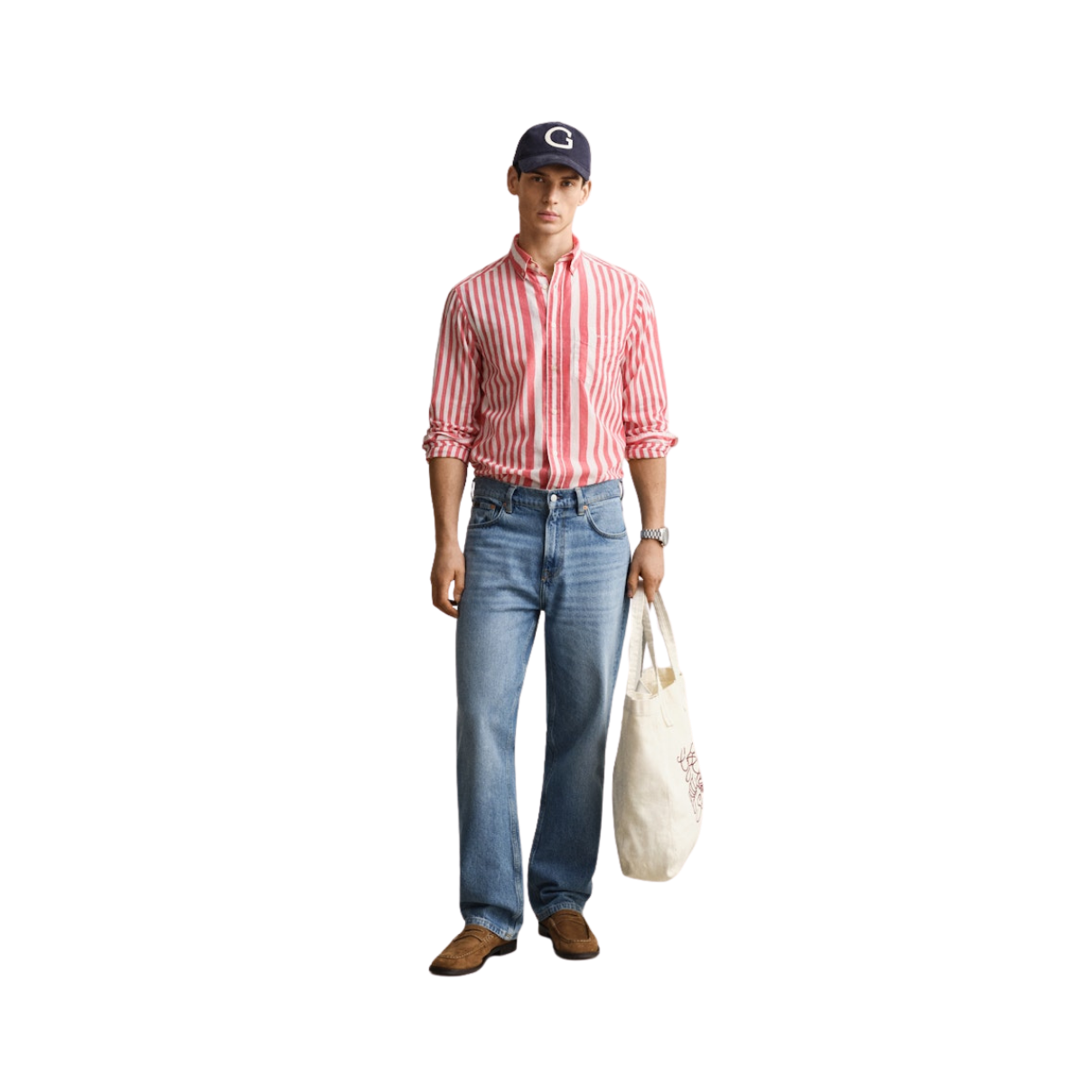 Cotton Voile Stripe Shirt - 641 Rose Red