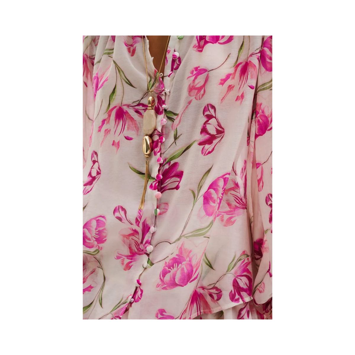 Minoa Balloon Slevee Sheer Blouse - Tulip Pink