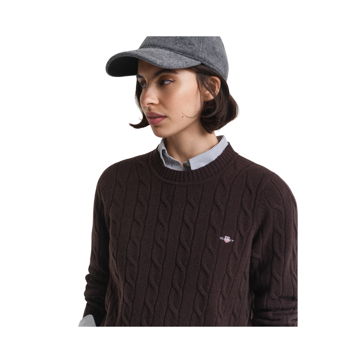 Lambswool Cable C-Neck - Deep Brown