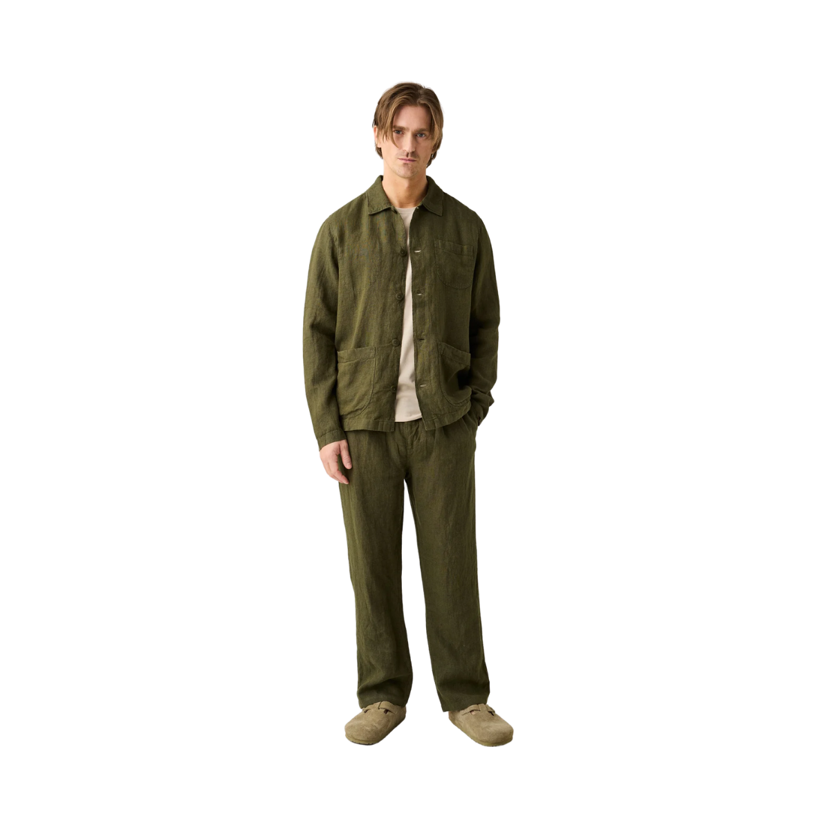 Loose linen pants - Burned Olive