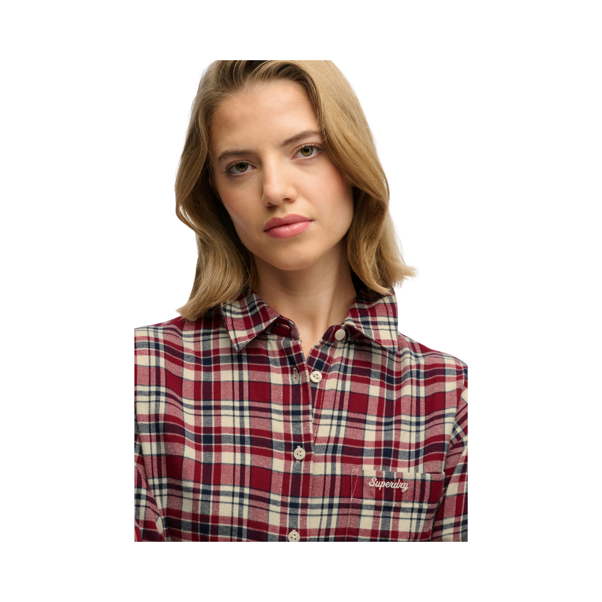 Check Flannel Relaxed Shirt - K1V Bordeaux Red Check