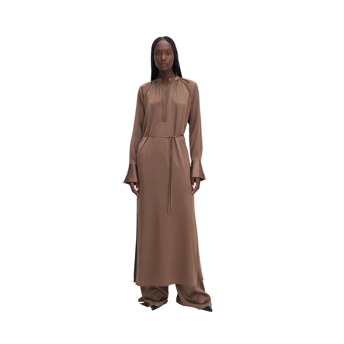 Gathered Raglan Dress - Oak Brown