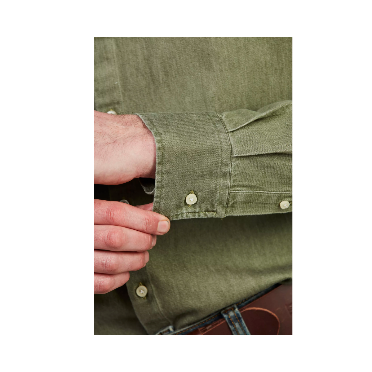 Zac Clrd Twill Denim Shirt - Olive Green
