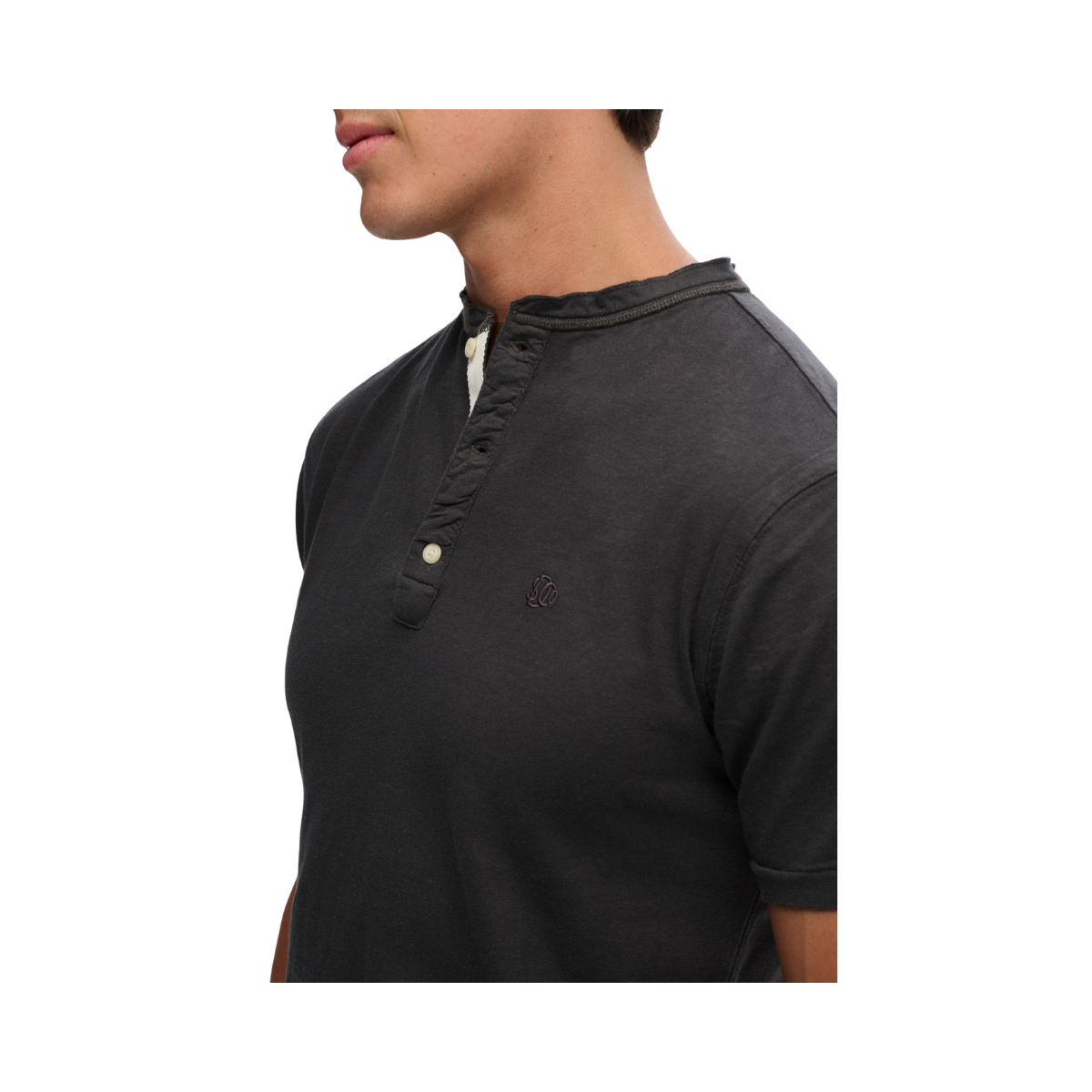 Classic Cotton Lin Ss Grandad - Dark Charcoal