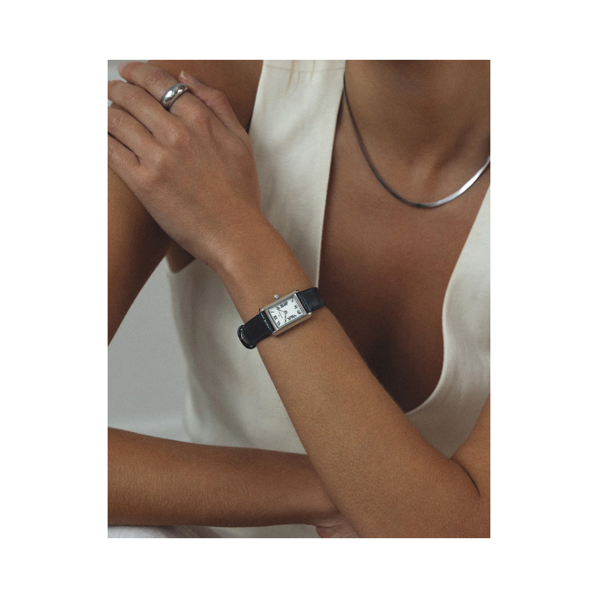 Timeless Black Leather Silver Watch - Silver