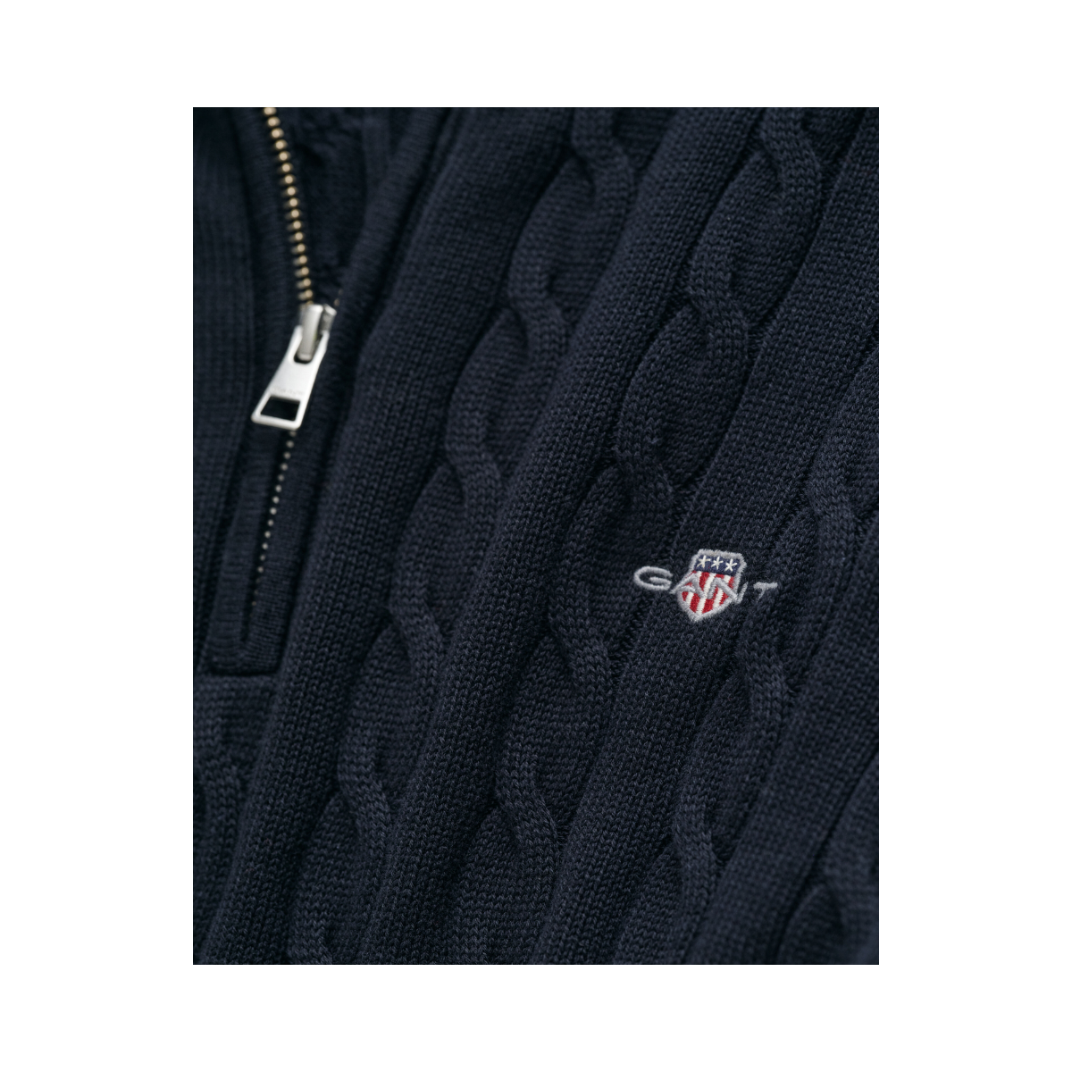 Cotton Cable Half Zip - Evening Blue
