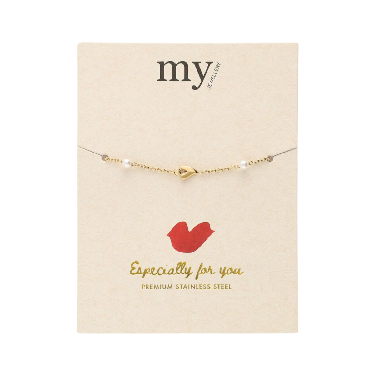 Bracelet hearts & pearls - Gold