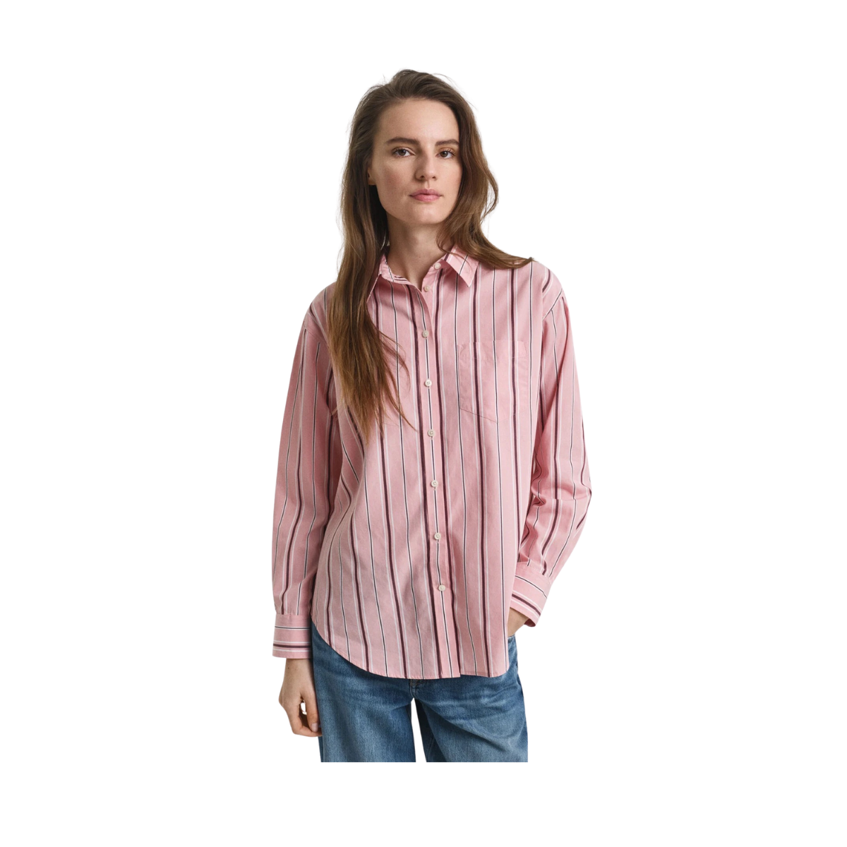 Relaxed Classic Poplin Striped Shirt - Summer Rose