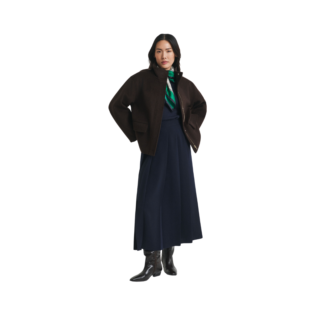 Short Wool Jacket With Zip - Deep Brown