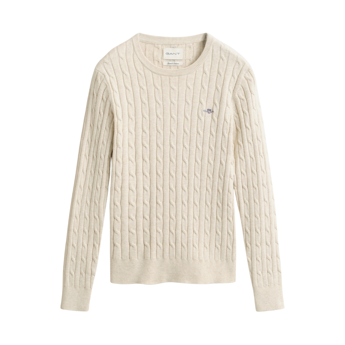 Stretch Cotton Cable C-Neck - Faded Beige