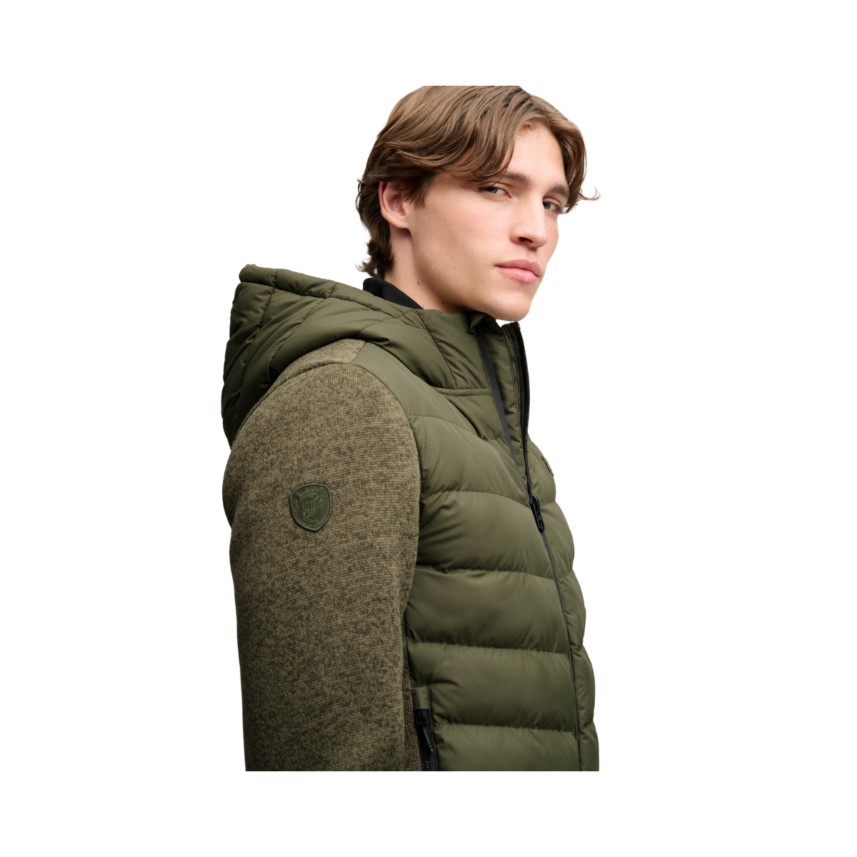 Hooded Storm Knit Hybrid Jkt - Khaki Green Marl