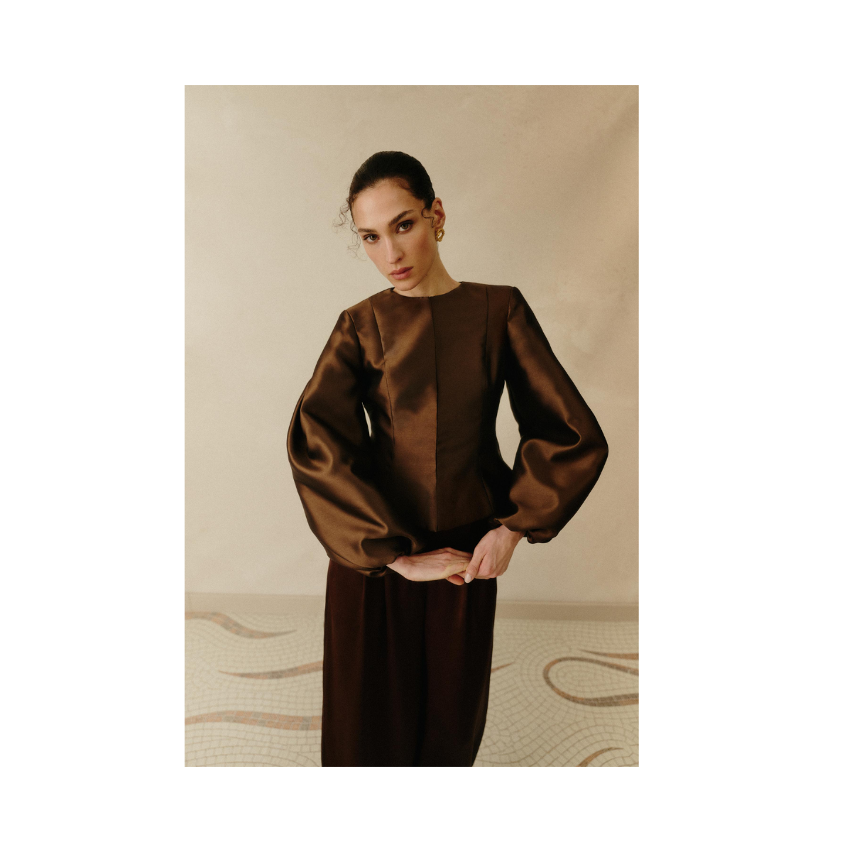 Vendela Balloon Sleeve Blouse - Dark Brown