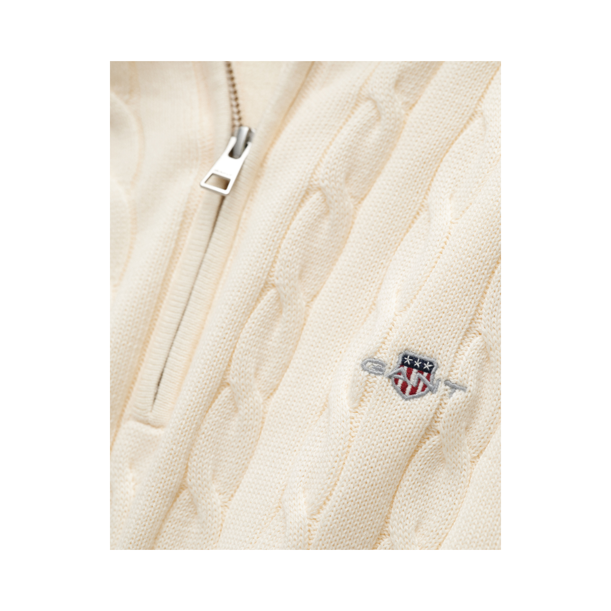 Cotton Cable Half Zip - Cream