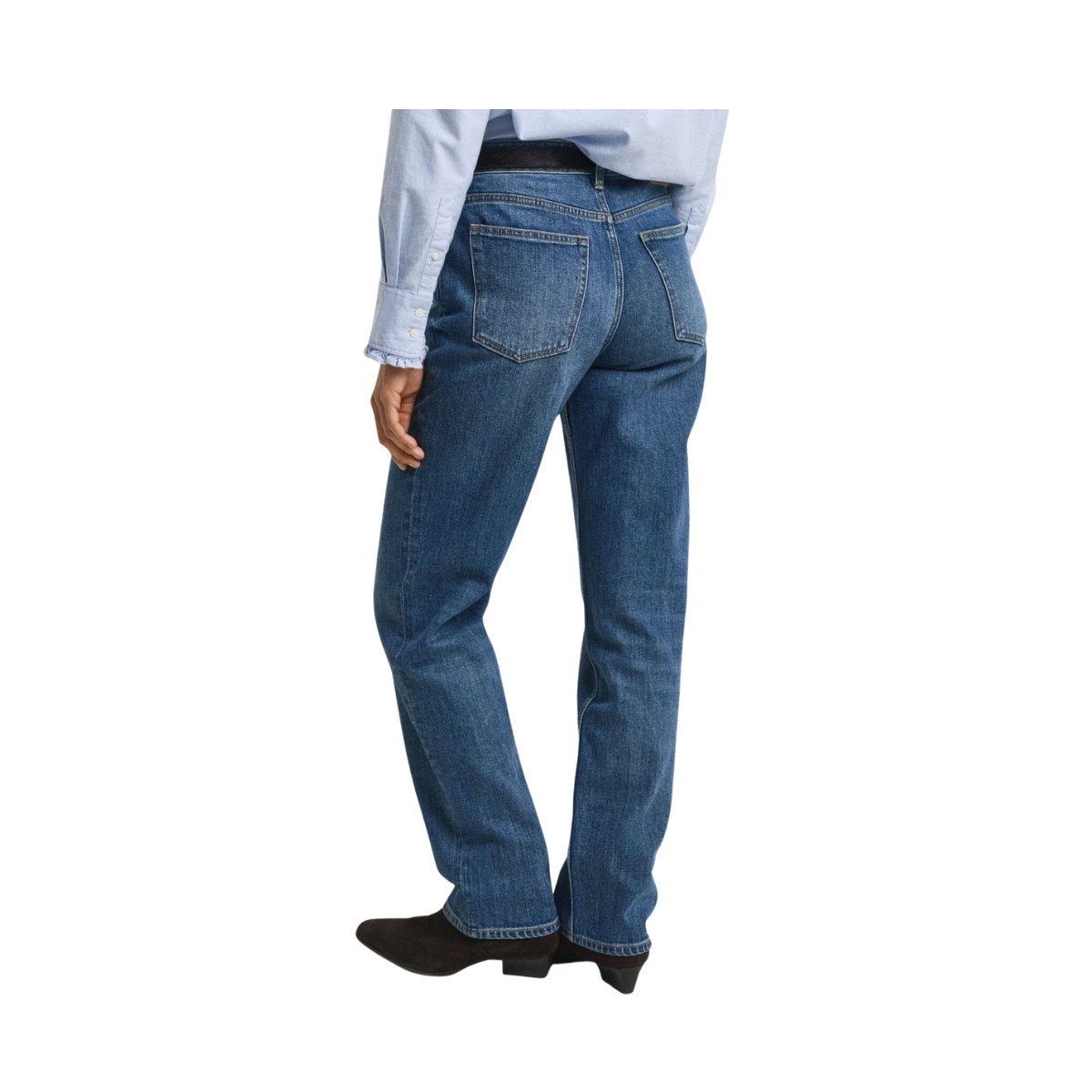 Straight Stretch Jeans - Mid Blue Broken In