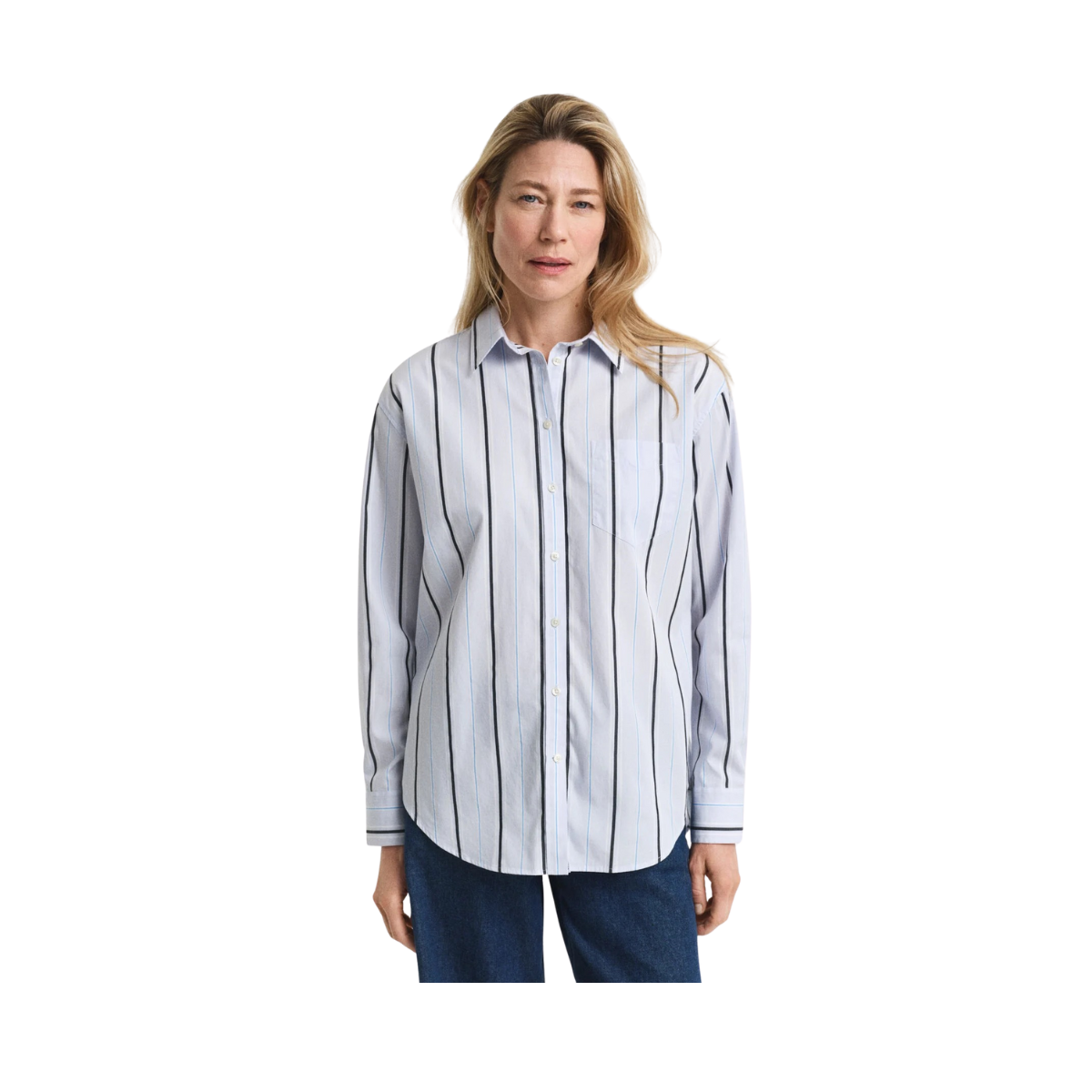 Relaxed Classic Poplin Striped Shirt - Light Blue