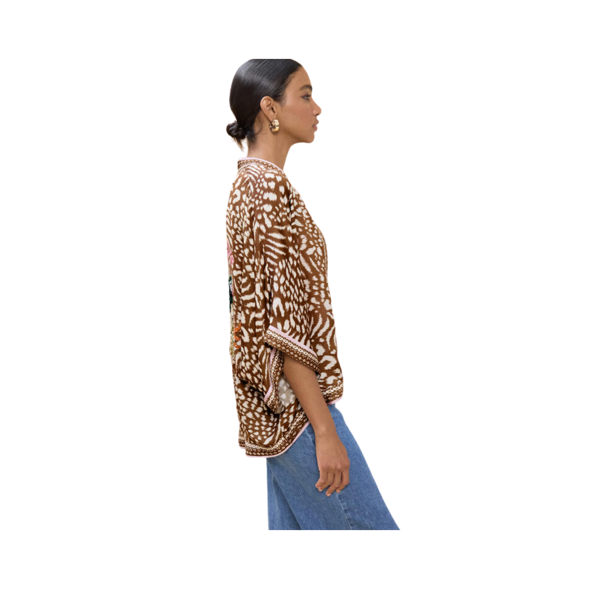 Spotted Print Kimono - Brown-Ecru