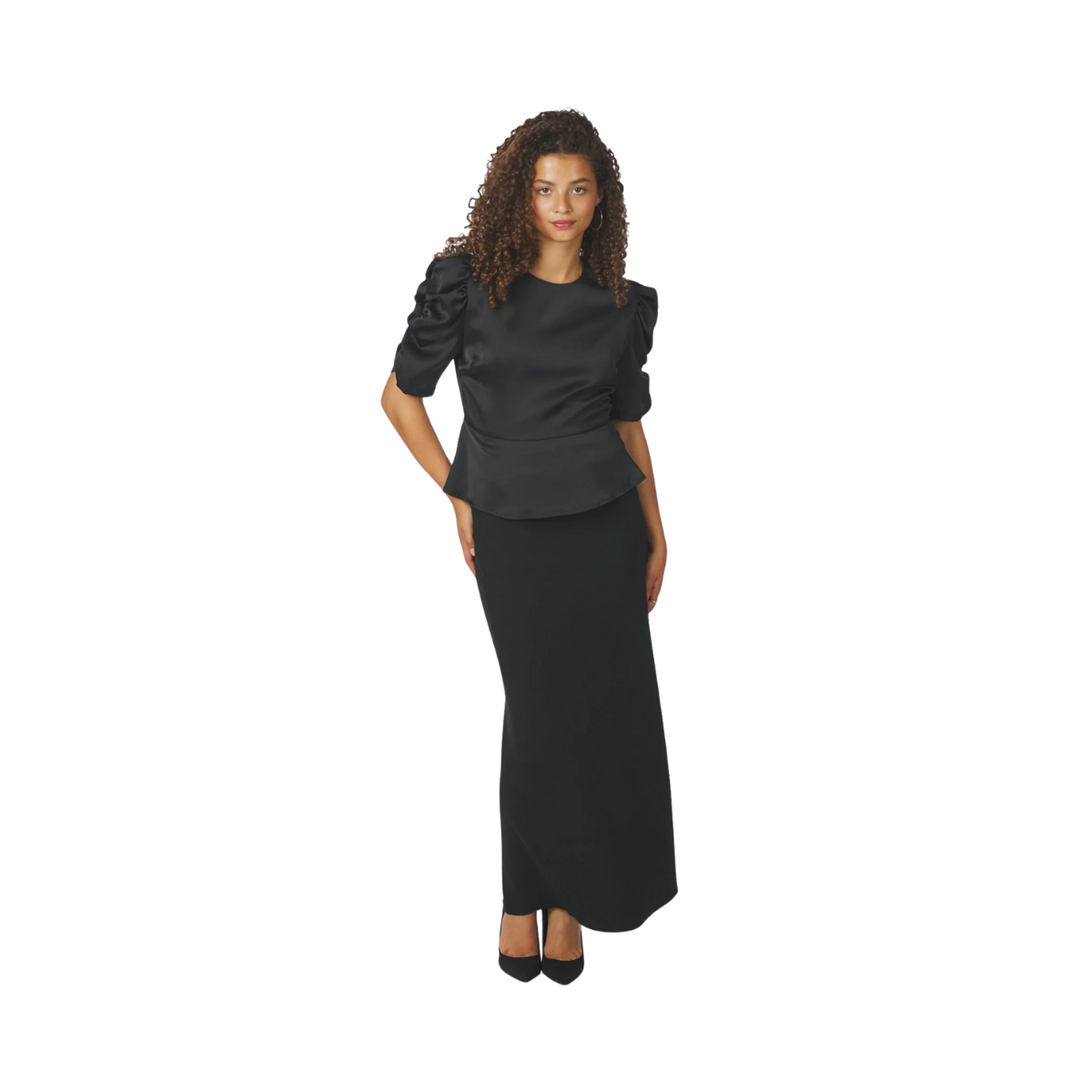 Benua Heavy Sateen Blouse - Black