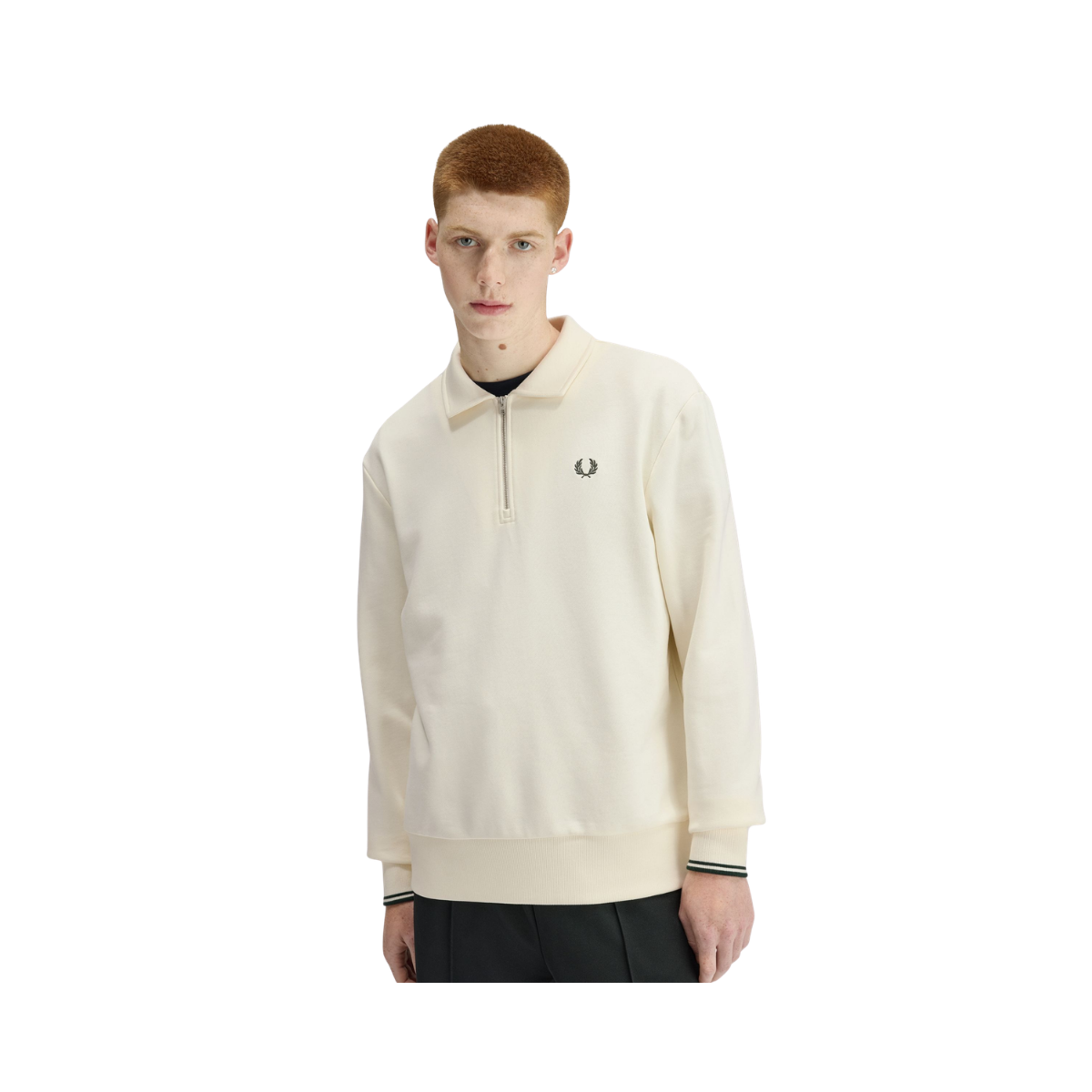 Half Zip Collared Sweatshirt - Ecru