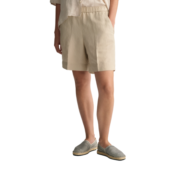 Relaxed Linen Blend Pull On Shorts - Beige