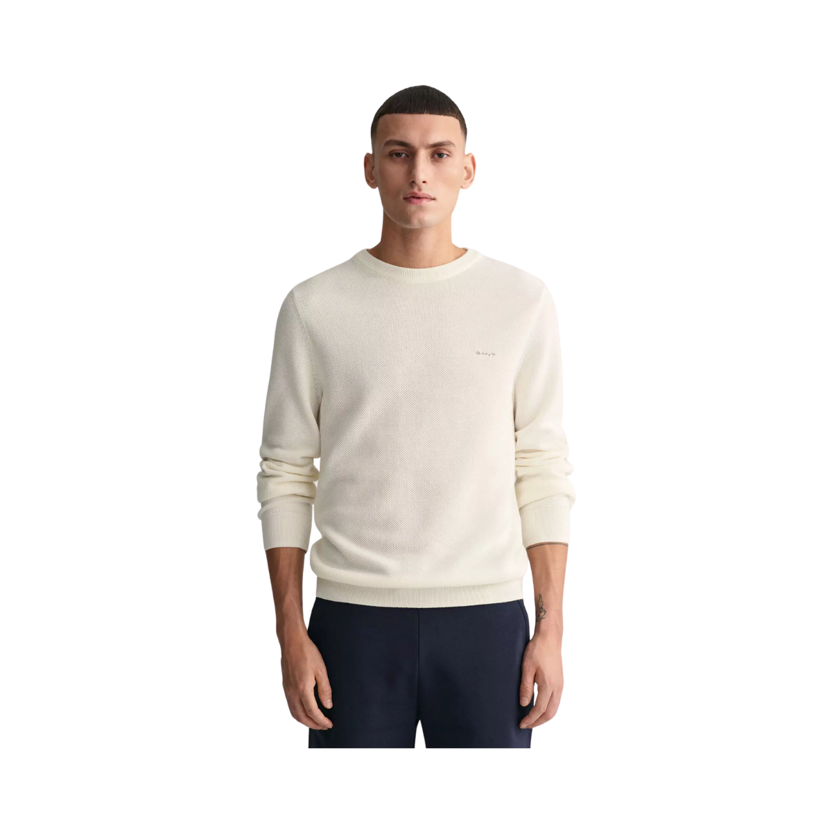 Cotton Pique C-Neck - Eggshell