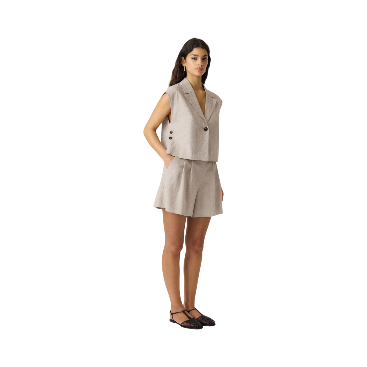 YASUsuma Short Linen Blend Waistcoat - White Pepper