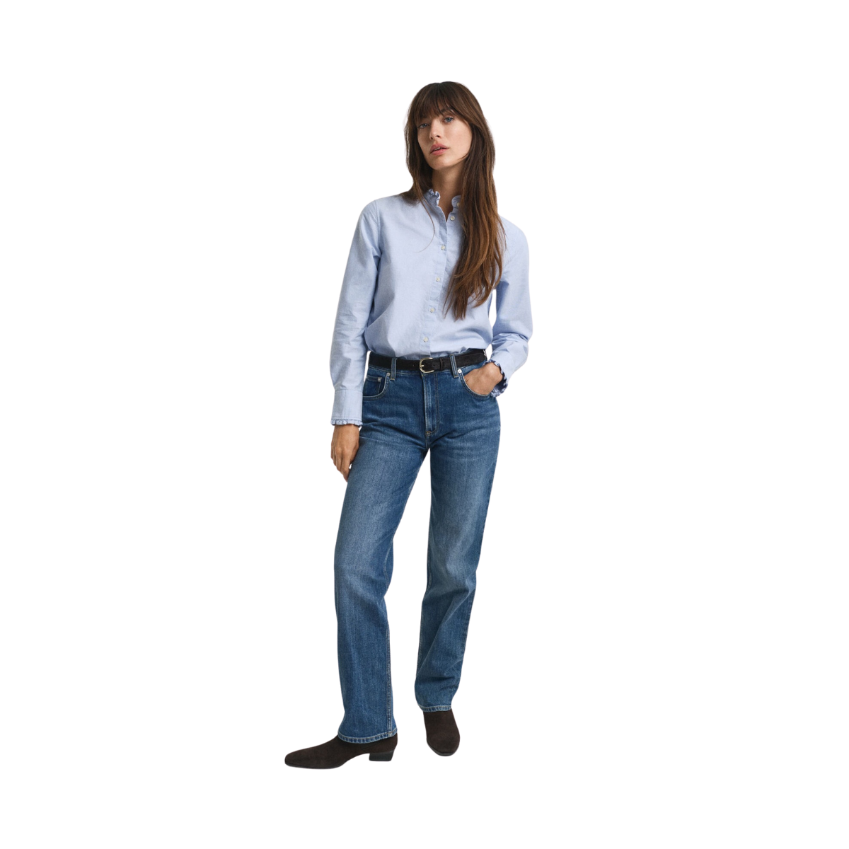 Straight Stretch Jeans - Mid Blue Broken In