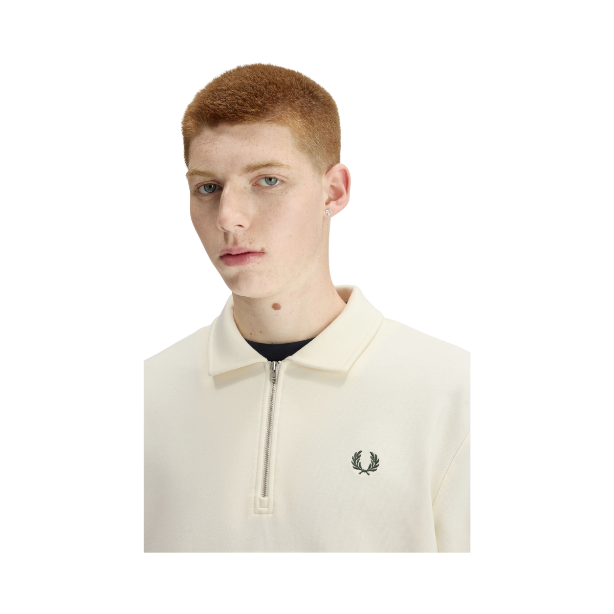 Half Zip Collared Sweatshirt - Ecru