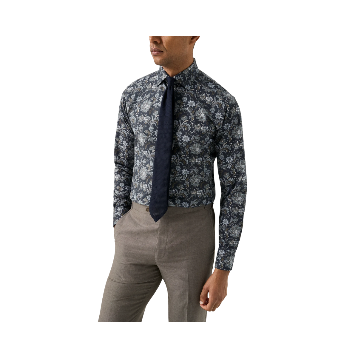 Floral Print Signature Twill Shirt - Dark Blue
