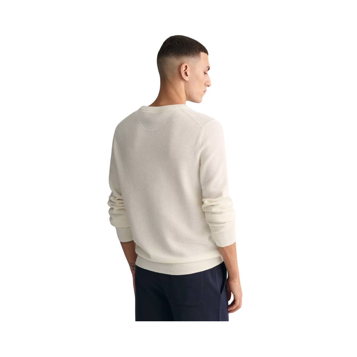 Cotton Pique C-Neck - Eggshell