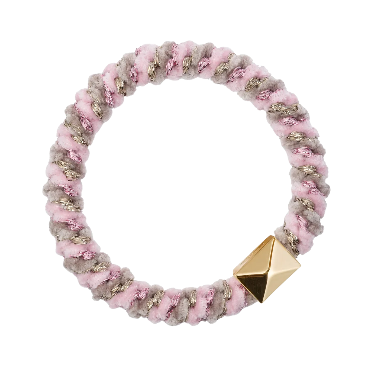 Fluffy Fat Hair Tie W/Gold - Cotton Candy & Light Taupe Mix