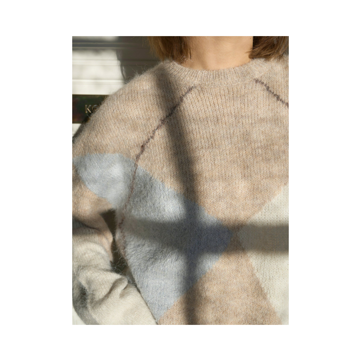 Inga Check Fluff Knit Blouse - Beige Melange