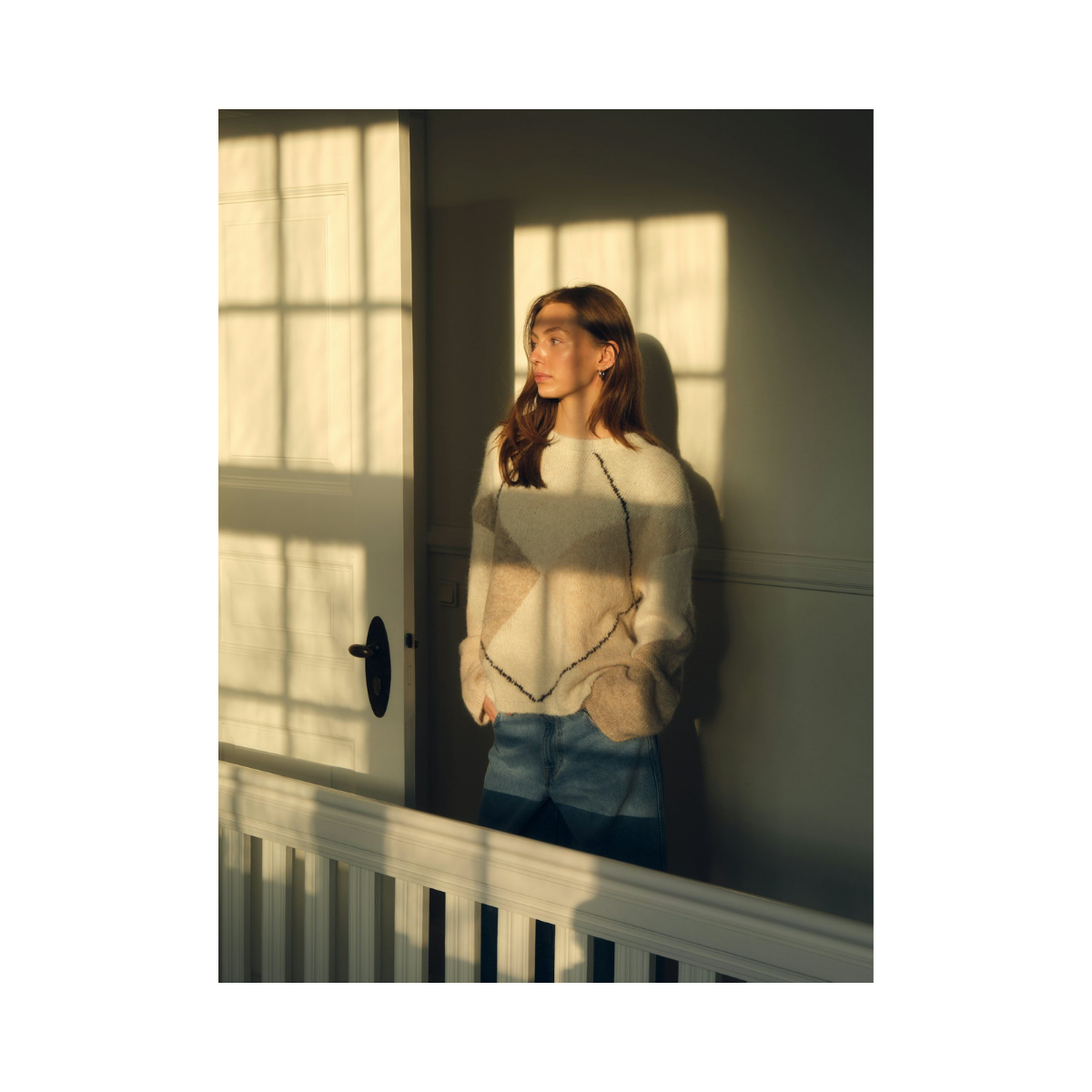 Inga Check Fluff Knit Blouse - Creme