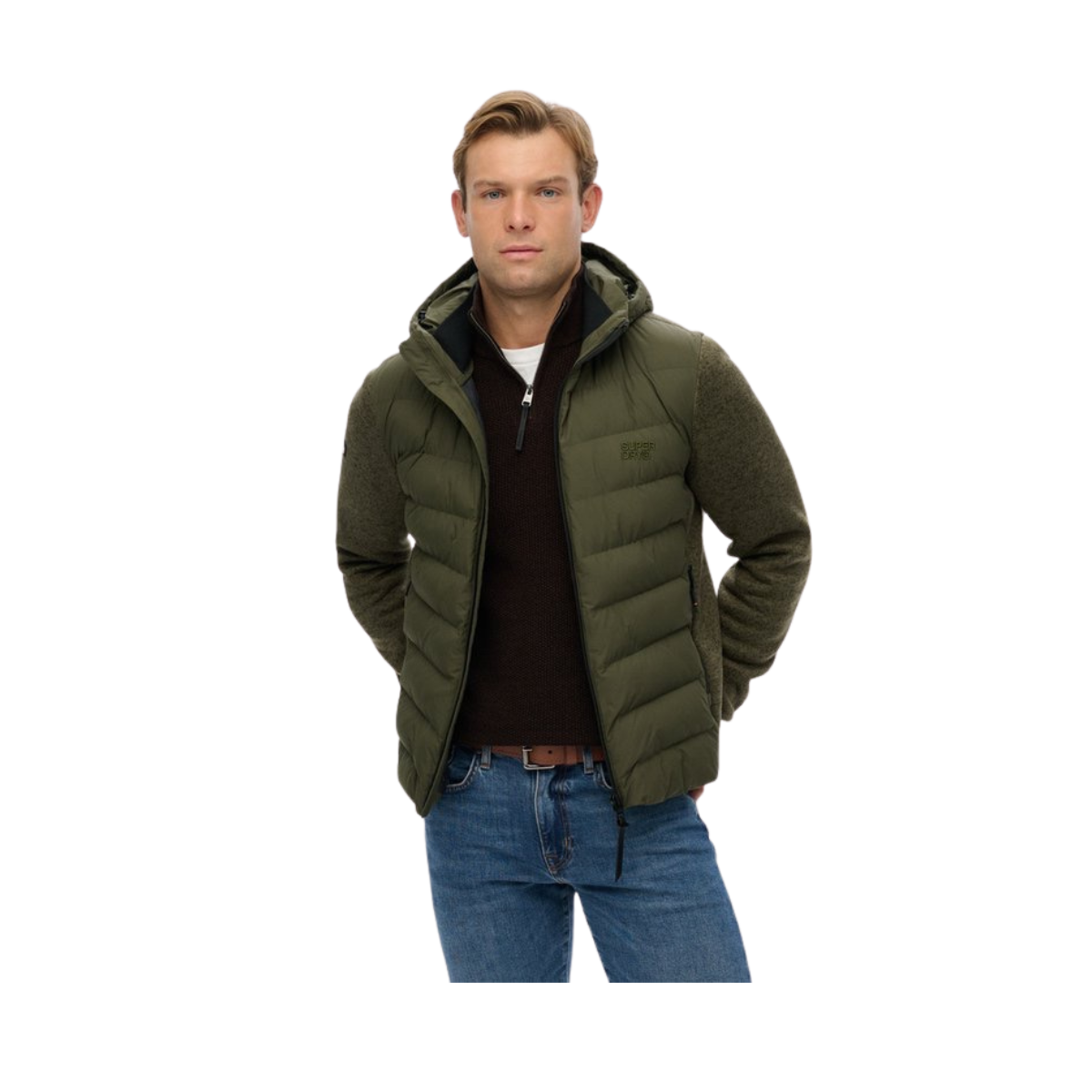 Hooded Storm Knit Hybrid Jacket - B9X Khaki Green Marl