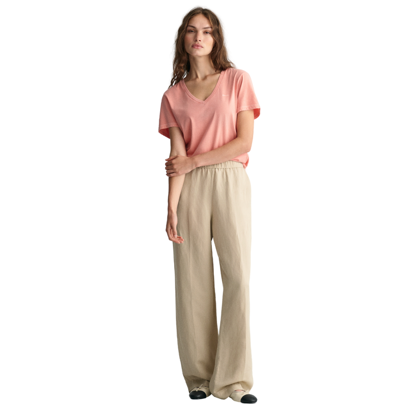 Relaxed Linen Blend Pull On Pants - Beige