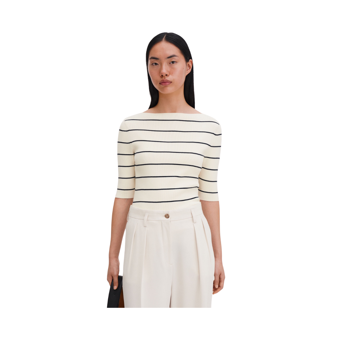 Boatneck Rib Top - White/Navy