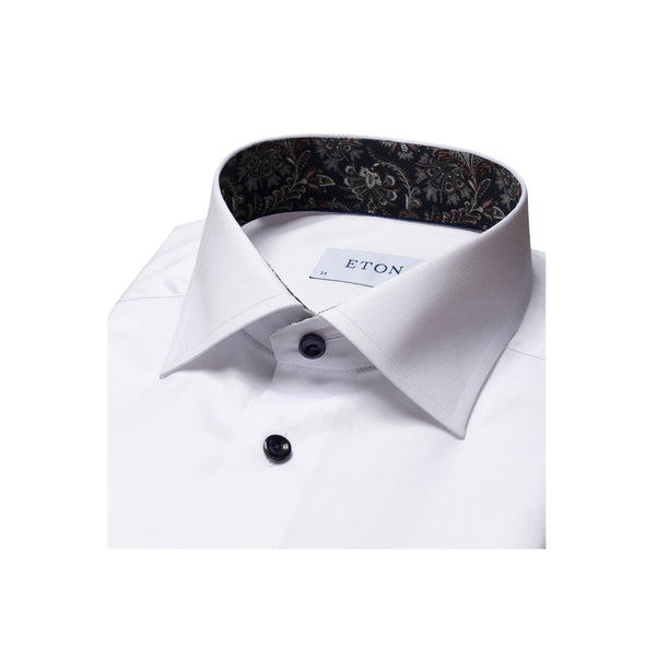 Slim Fit Paisley Effect Signature Twill Shirt Cut Away Collar - White