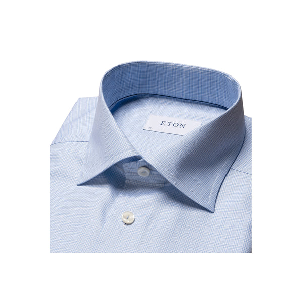 Contemporary Fit Check Signature Oxford Shirt Cut Away Collar - Blue