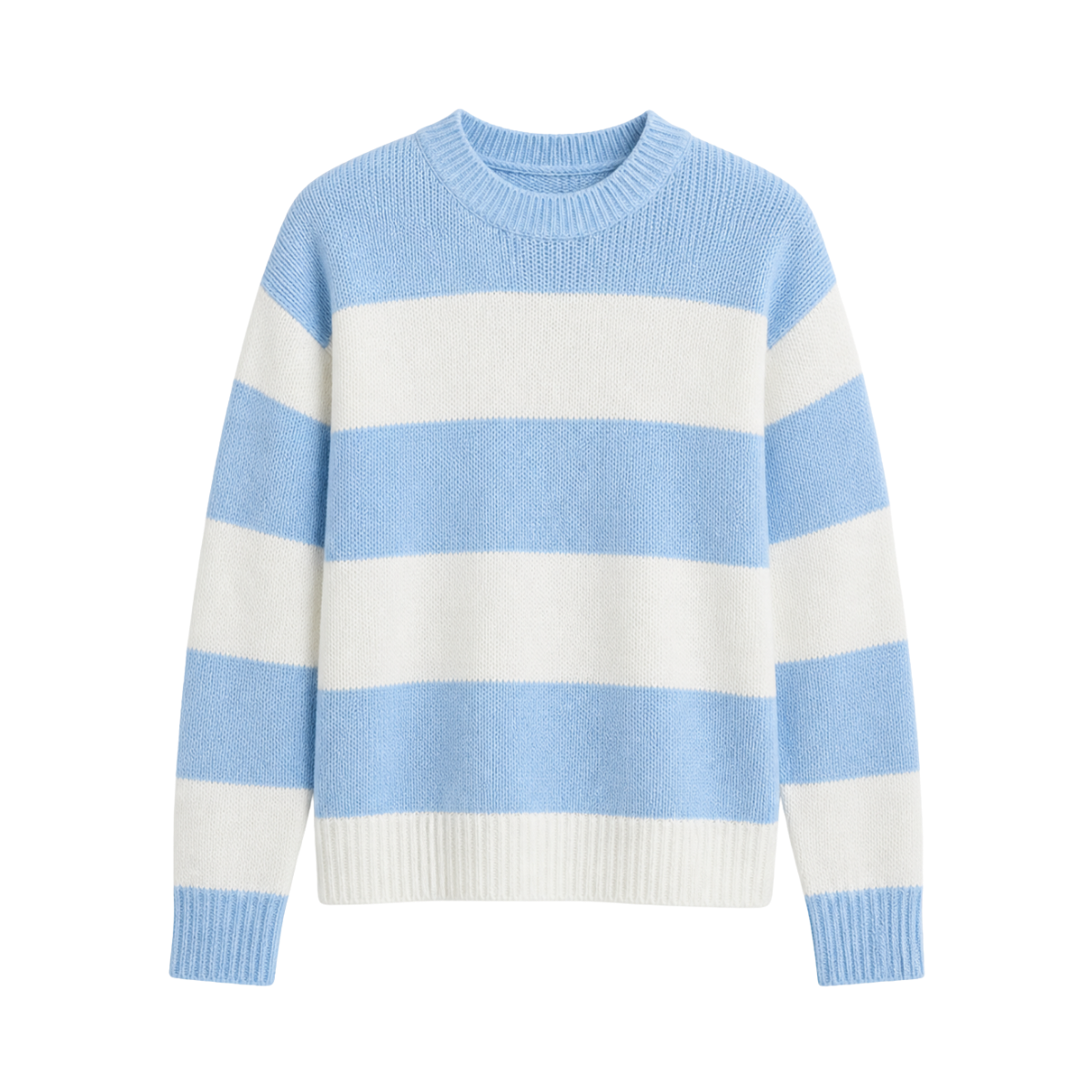 Boxy Raglan Striped Sweater - White / Blue Fog