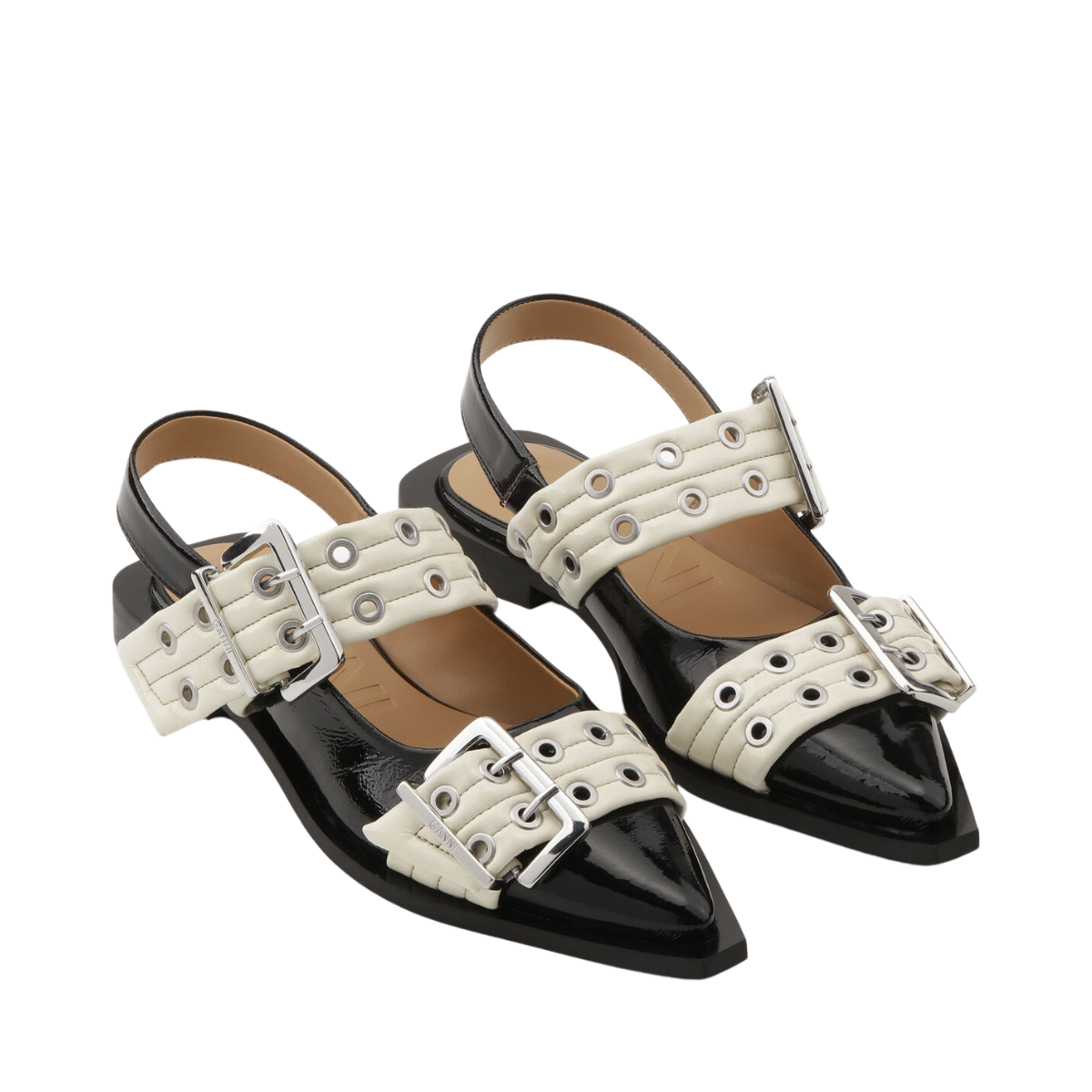 Feminine Buckle Ballerina Naplack Bicolor - Black/Egret