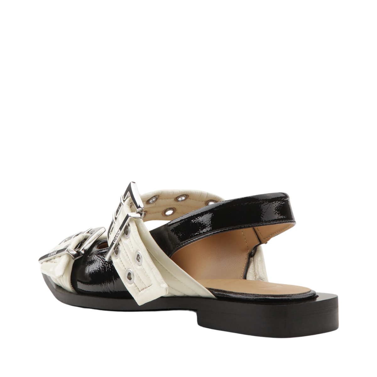 Feminine Buckle Ballerina Naplack Bicolor - Black/Egret
