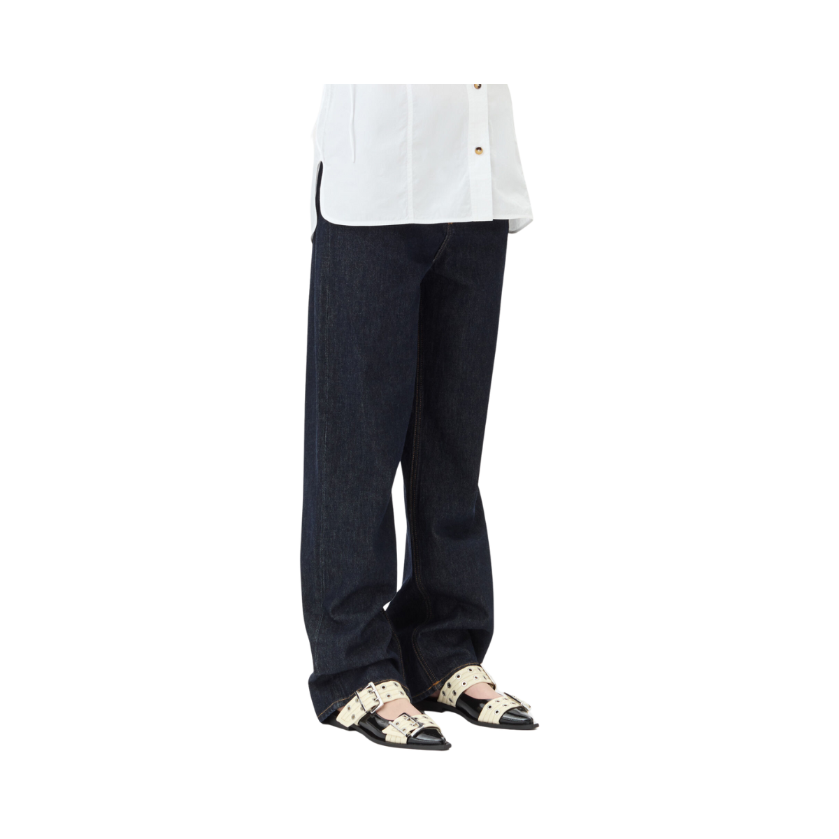 Feminine Buckle Ballerina Naplack Bicolor - Black/Egret