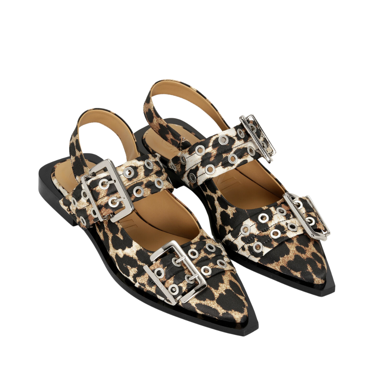 Feminine Buckle Ballerina Satin Print - Leopard
