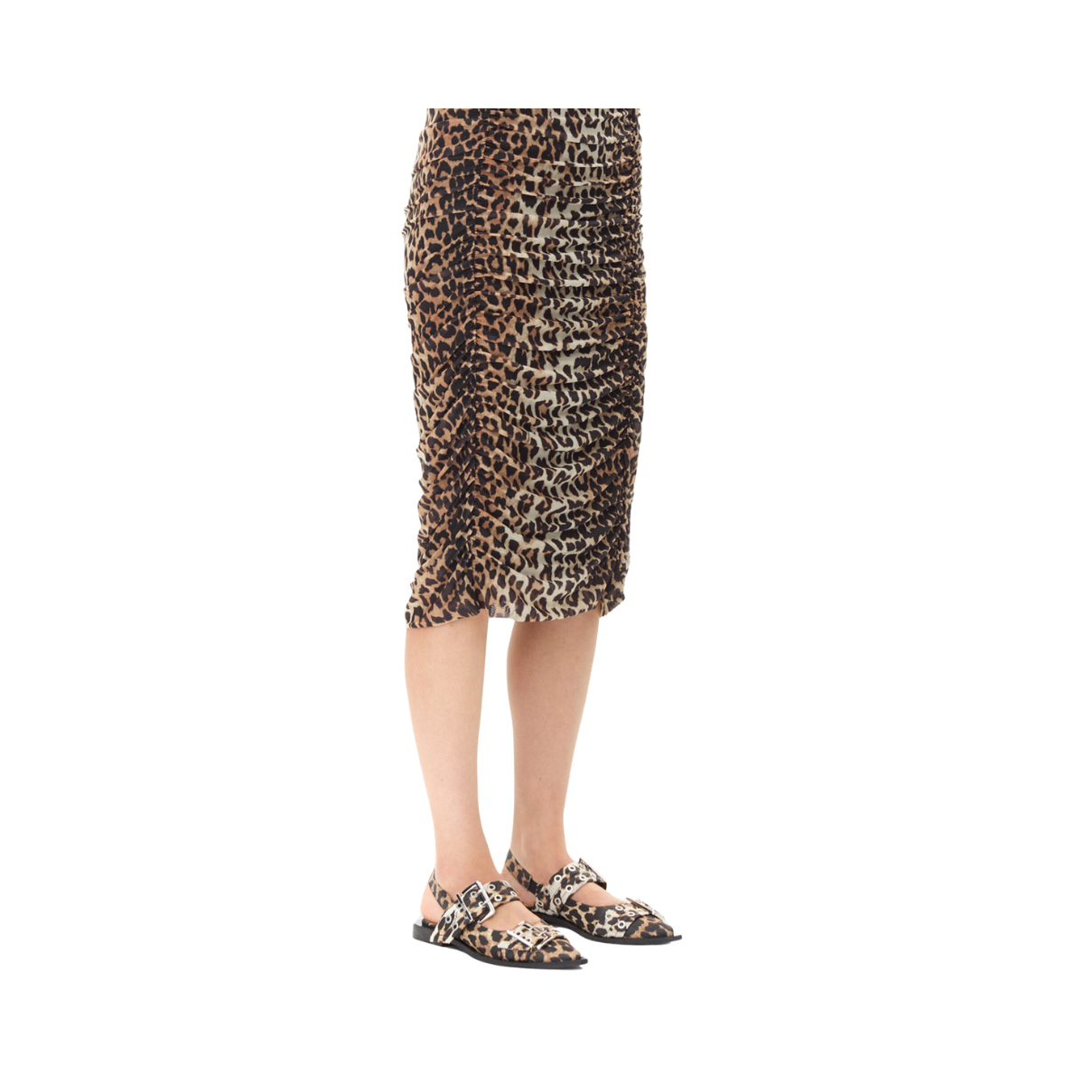 Feminine Buckle Ballerina Satin Print - Leopard