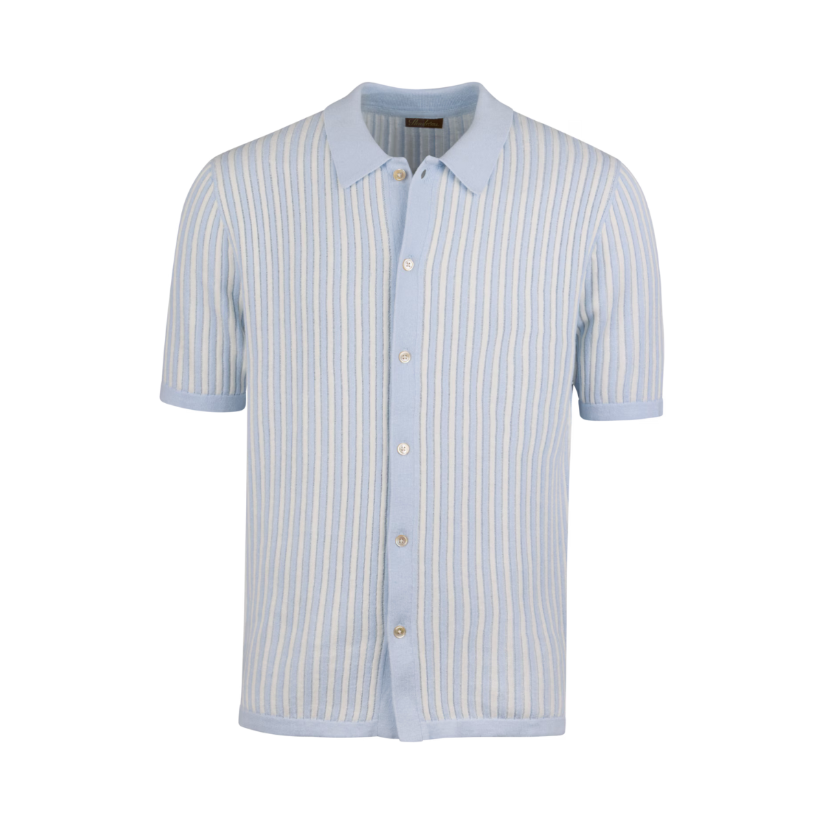 Polo Shirt Knitted Buttonthru - Light Blue Stripe