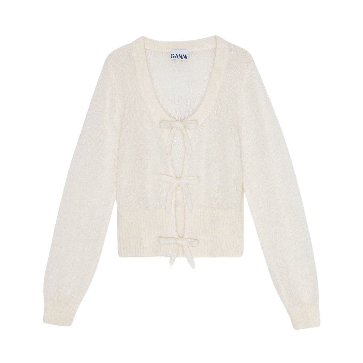 Light Mohair Tie String Cardigan - Egret