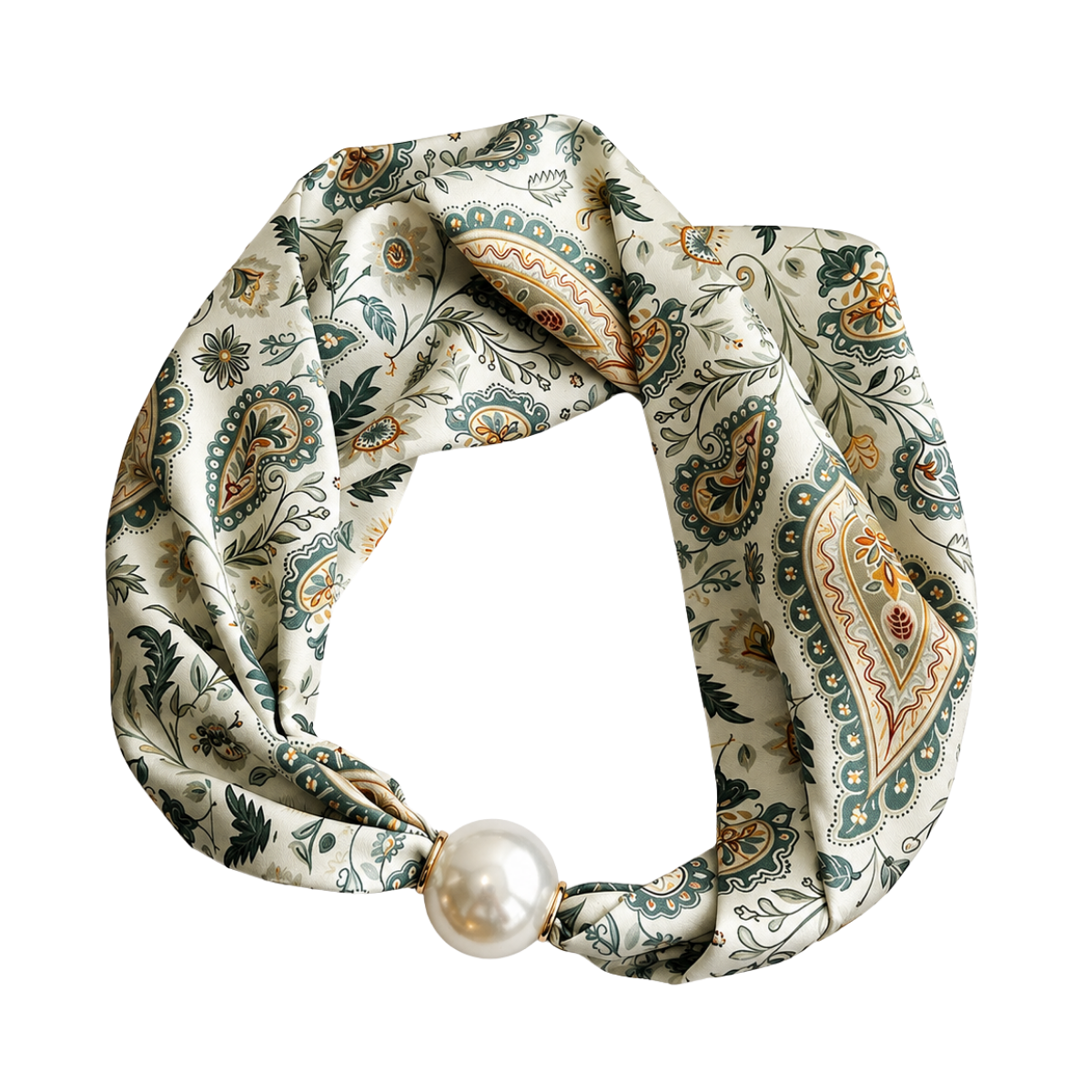 Pärlhalsduk med magnetlås - Beige & Green
