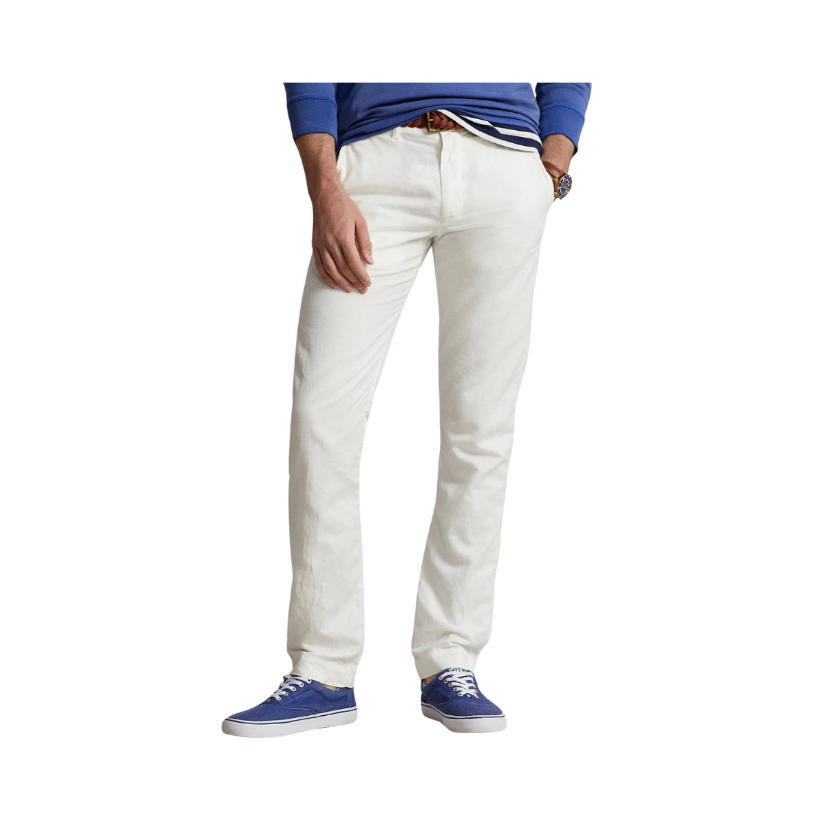 Straight Fit Linen-Cotton Trouser - White