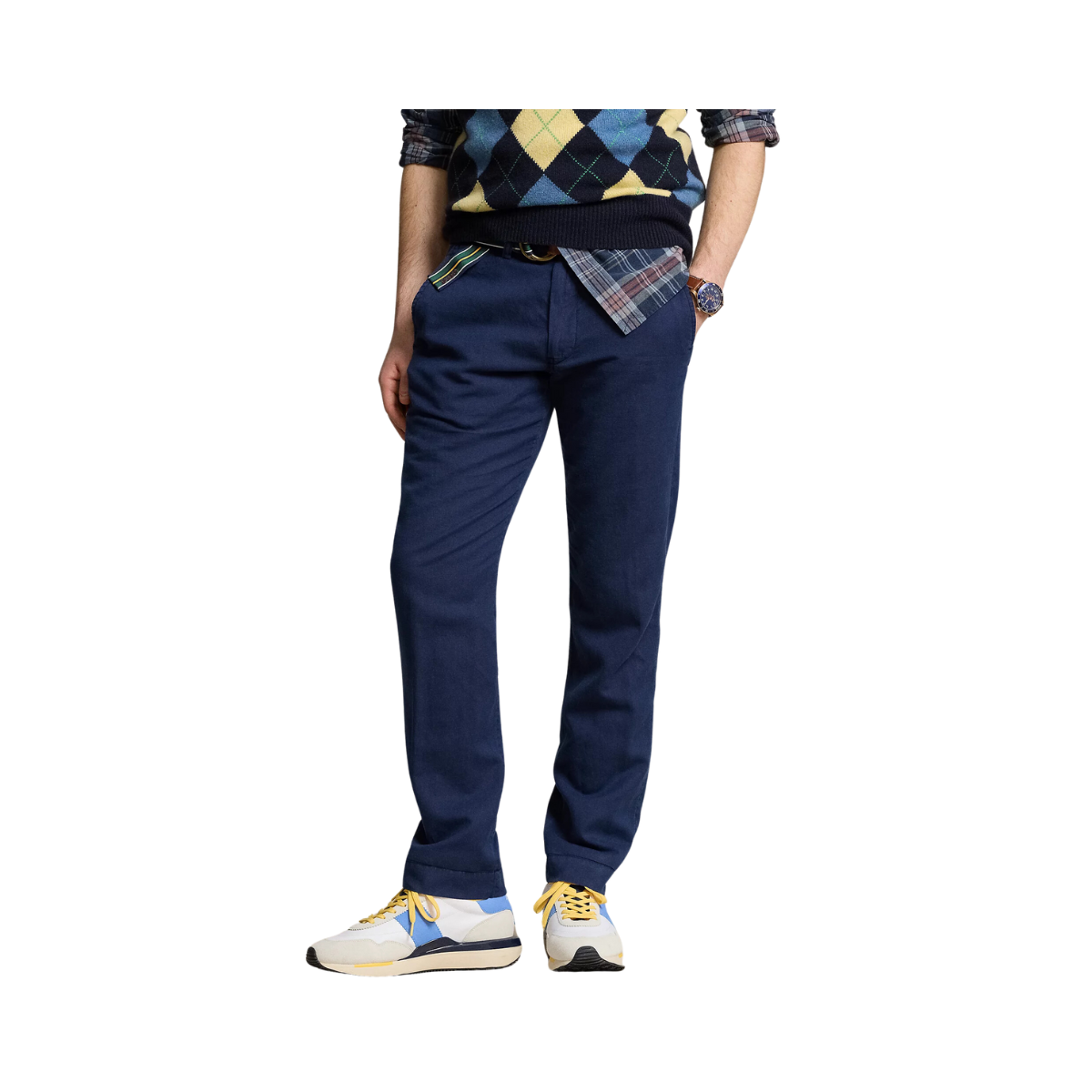 Straight Fit Linen-Cotton Trouser - Navy