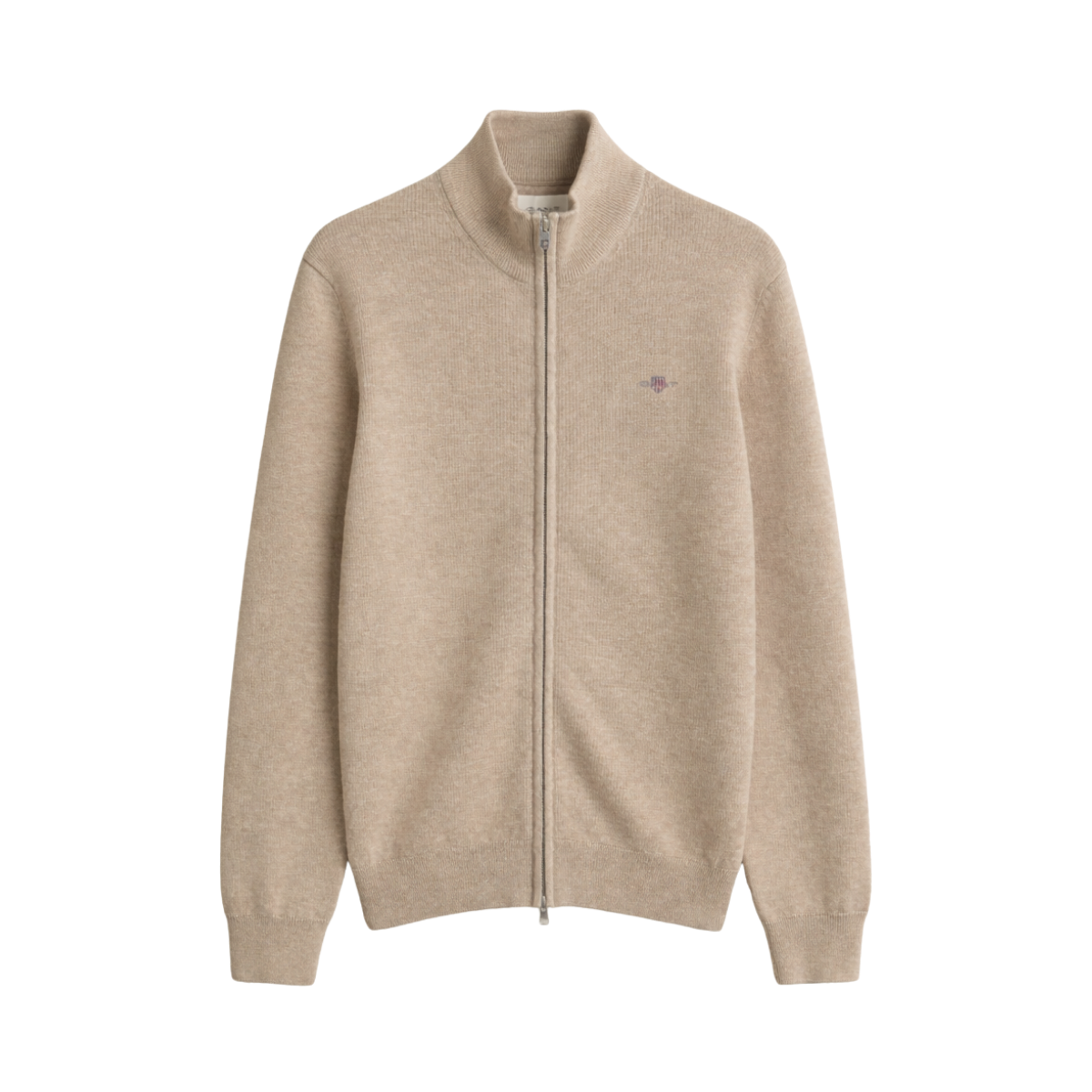 Micro Textured Cotton Zip Cardigan - Oat Melange