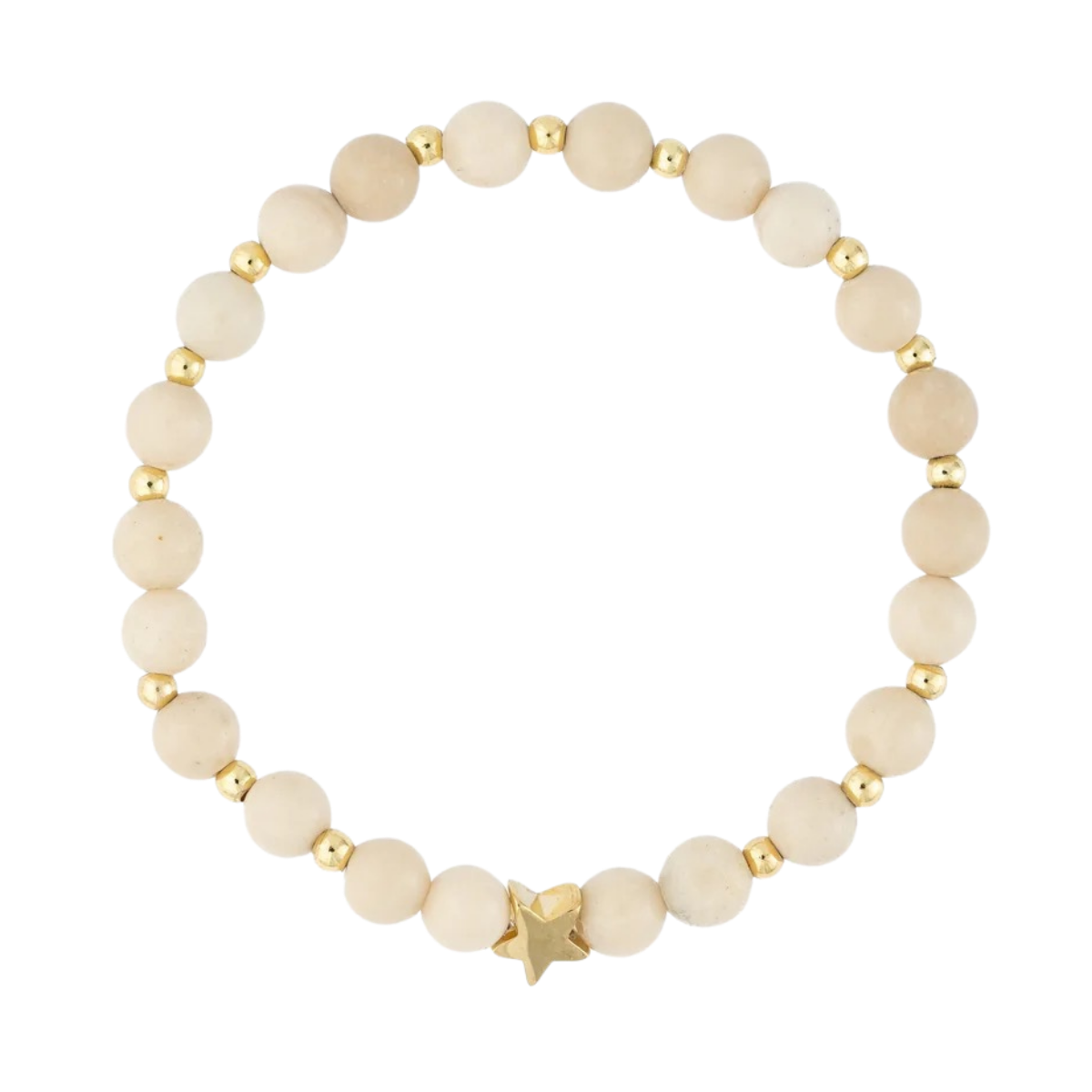 Stone Bead Bracelet 6 mm W/Gold Beads - Sand